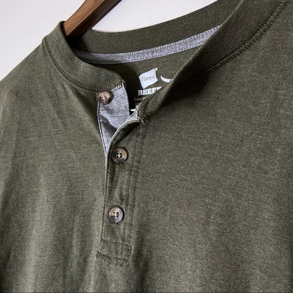 Beefy Shirt Cotton Soft Green Tee Durable Unexpectedly Soft Size Medium Button - Picture 2 of 8